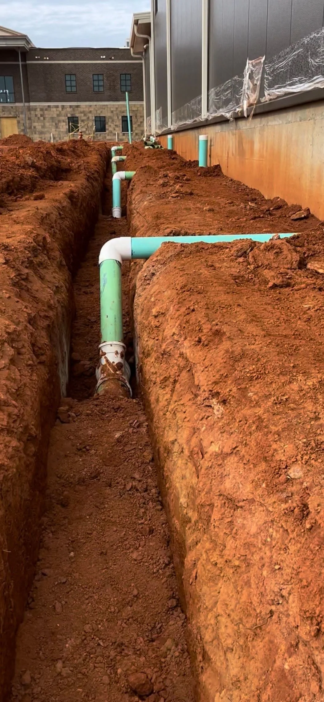 Commercial downspout drain trench green pvc red clay