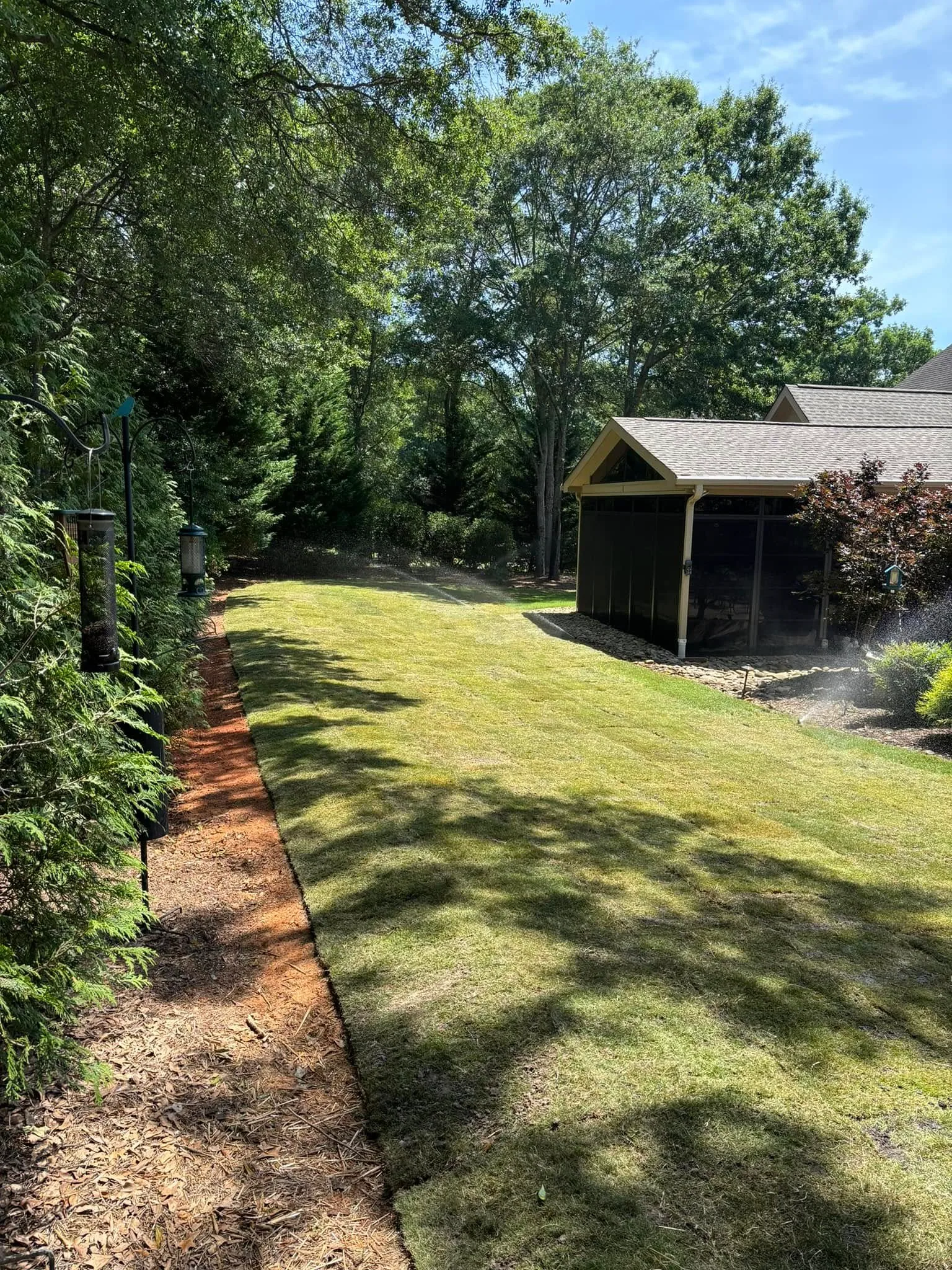 New sod backyard sprinklers screened porch.57809e2c